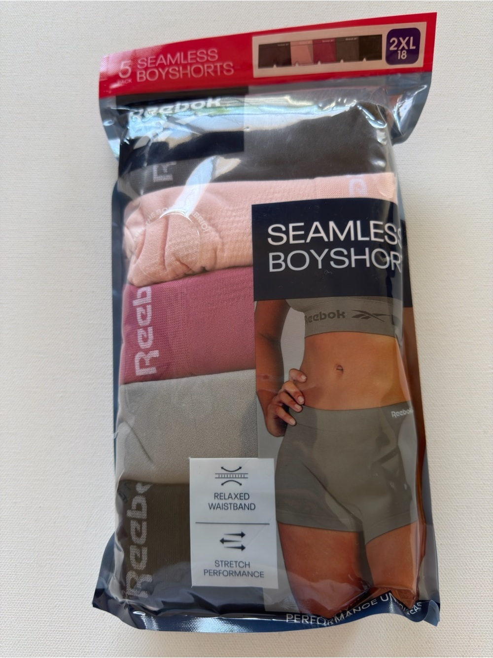 NWT Reebok Women's Seamless 5pack Boyshorts Size 2XL/18 (KB9)